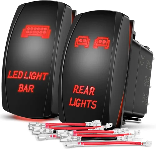 Miniatura 30 de Nilight NI-RS05 Interruptor basculante de barra de luz LED de 5 pines con láser, luces traseras, 20 A/12 V, 10 A/24 V, juego de cables de puente, 2