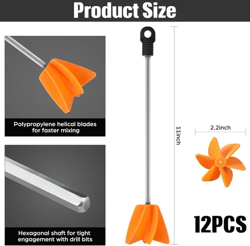 Miniatura 2 de Loosh 12 agitadores de pintura de 11 pulgadas para taladro, accesorio mezclador de pintura, mezclador epoxi hélice para resina de hormigón, paleta