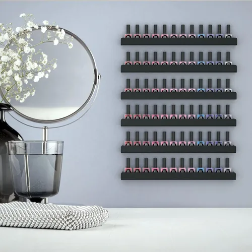 Miniatura 2 de FEMELI Estante de pared para esmalte de uñas: 6 estantes de 15 pulgadas, organizador de esmalte de uñas acrílico para 66-90 botellas, estantes Negro