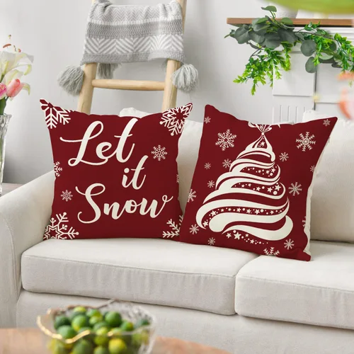 Miniatura 7 de Juego de 4 fundas de almohada de Navidad, 18 x 18 pulgadas, color rojo y blanco, fundas decorativas de invierno para el hogar, sofá, sofá