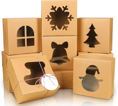 Miniatura 10 de COTOPHER 18 piezas de cajas para galletas de Navidad con ventana, 4 x 4 x 2.5 pulgadas, cajas de panadería blancas para regalos, mini cajas