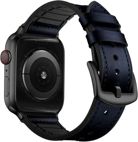 Miniatura 21 de OUHENG Correas de cuero compatibles con Apple Watch de 42mm 41mm 40mm 38mm, correa híbrida de cuero genuino y goma para iWatch Series 11 10 9 8 7 6