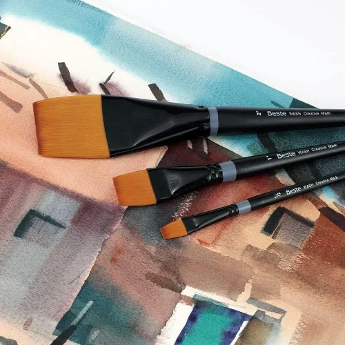 Miniatura 6 de Creative Mark Beste Golden Taklon Angular Curve #1-2 Paquete de pinceles para artista, pinceles de acuarela profesionales, para pintura acrílica