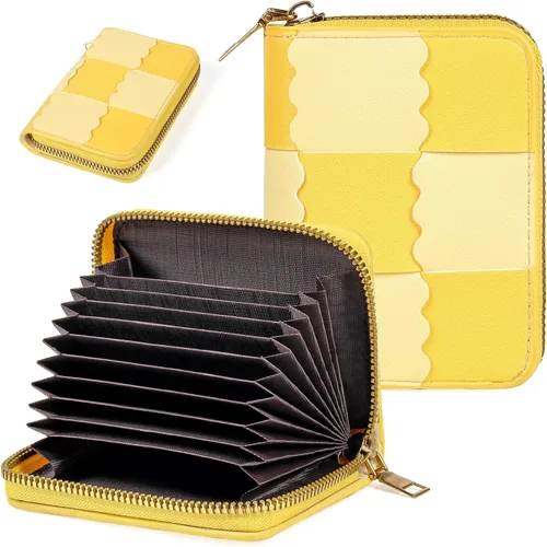 Miniatura 10 de Tarjetero RFID para tarjetas de crédito, cartera pequeña con cremallera de acordeón, estuche organizador de tarjetas para mujeres y hombres