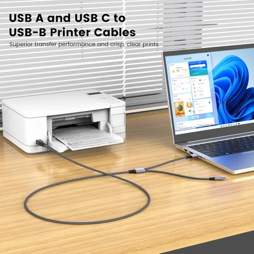Miniatura 4 de MOSWAG Cable de impresora USB 2en1 de 3.28 pies/1M con cable USB C a MIDI, cable de impresora, cable USB MIDI USB C a USB B MIDI, cable, compatible