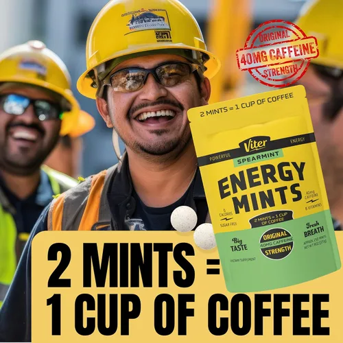 Miniatura 6 de Viter Energy 40 miligramos de mentas con cafeína - Sin azúcar, vitaminas B, veganas, aumenta la energía rápida y el enfoque alerta, píldoras