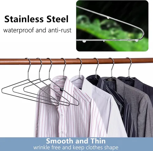 Miniatura 5 de Amber Home Paquete de 20 perchas de metal resistente para camisas, colgador de ropa de acero inoxidable con cromo pulido, colgador de alambre
