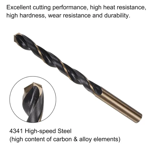 Miniatura 4 de uxcell Brocas Jobber de 0.354 in con revestimiento de titanio negro y acero de alta velocidad 4341 (HSS) Brocas helicoidales de punta dividida