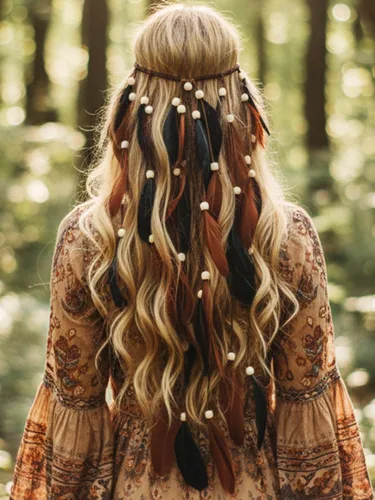 Miniatura 7 de CAKURE Diadema de plumas bohemias, diadema gitana, diadema hippie india, accesorios para el cabello para mujer