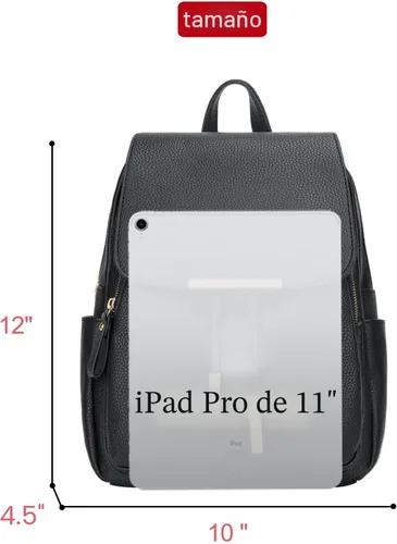 Miniatura 6 de KKXIU - Mochila de cuero de moda para mujeres y damas, bolsa de viaje y para el día, con correa para los hombros, A-Negro, Mediana, Mochila