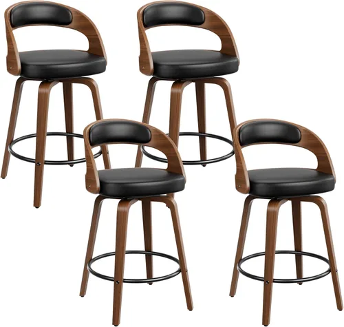 Miniatura 32 de YaFiti Taburetes de bar, taburetes de bar de 26 pulgadas de altura de mostrador con patas de madera curvada, taburetes giratorios con respaldo