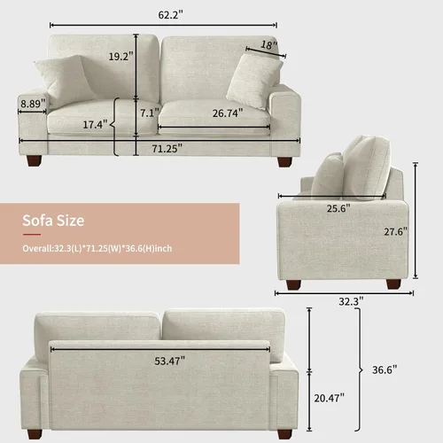 Miniatura 2 de DOPEDIO Sofá biplaza moderno para sala de estar, sillón reclinable de chenilla, funda extraíble, cojines de resorte, marco de madera maciza, fácil