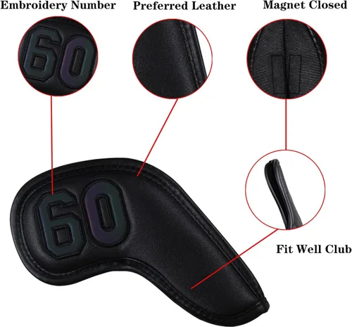 Miniatura 4 de Scott Edward Prof 7pcs Cuña de cuero Golf Iron Head Covers Club Protector Impermeable y Resistente a los arañazos 48 50 52 54 56 58 60 grados