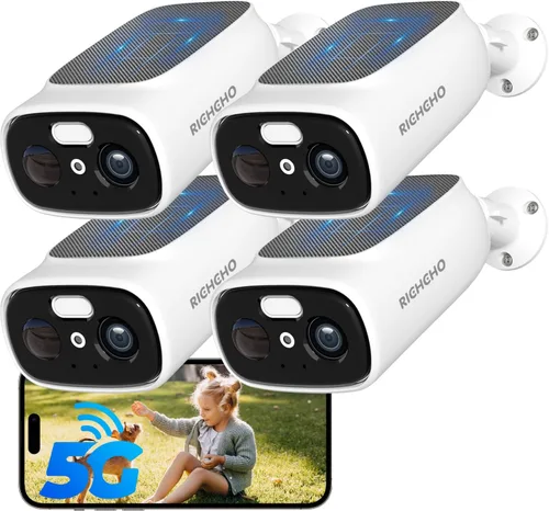 4 cámaras WiFi 2.4G/5G para seguridad en el hogar con panel solar integrado, cámaras de seguridad solar de 2.5 K inalámbricas para exteriores con