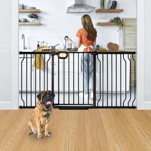 Miniatura 15 de owlie Puerta para bebés de interior de 75 a 85 pulgadas, puerta de seguridad extra ancha para perros, puerta de escalera grande, puertas ajustables