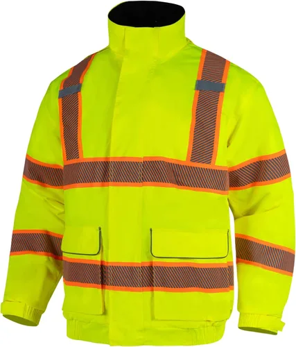 Miniatura 8 de FONIRRA Chaquetas de seguridad de alta visibilidad con forro polar, chaqueta impermeable reflectante ANSI Clase 3 para hombre Negro