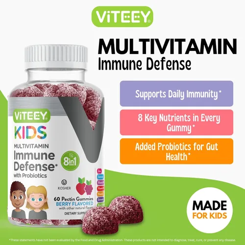 Miniatura 2 de Viteey Gomitas multivitamínicas para niños con probióticos, 8-1 vitaminas para niños para apoyo a la salud inmunológica con vitamina C, equinácea