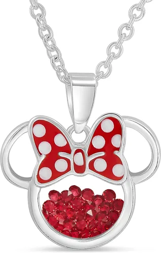 Disney Women and Girls Birthstone Jewelry - Minnie Mouse Cubic Zirconia Shaker Pendant Necklace Silver Plated 182 Extender