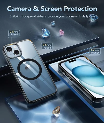 Miniatura 1455 de FNTCASE Funda para iPhone 13 Pro-Max: Fundas magnéticas transparentes compatibles con Magsafe Slim anti amarillamiento protección contra caídas