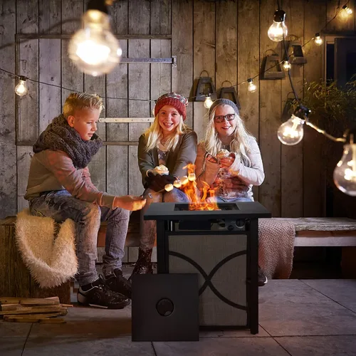 Miniatura 6 de Giantex Mesa de fuego de propano de 25 pulgadas, mesa cuadrada de gas de 40000 BTU con tapa, vidrio de fuego y llama ajustable, aprobada por la CSA