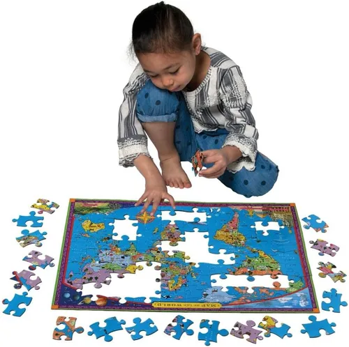 Miniatura 4 de eeBoo Rompecabezas de 100 piezas para niños, mapa del mundo, con temática de geografía, piezas grandes para manos pequeñas para desarrollar