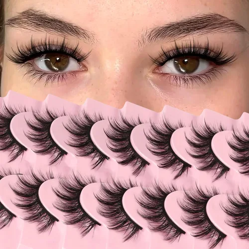 Miniatura 8 de Ahrikiss - Pestañas rusas postizas con banda, rizadas y esponjosas de visón sintético que parecen extensiones, 10 pares de pestañas postizas