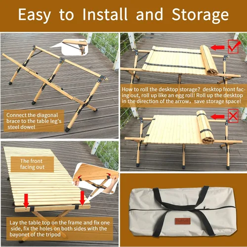 Miniatura 5 de Mesa plegable portátil, mesa de bambú de 4 pies para acampar al aire libre, mesa de picnic baja para sentarse en el suelo, mesa plegable de playa
