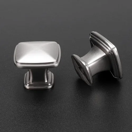 Miniatura 5 de homdiy Paquete de 5 pomos de gabinete de cocina de níquel cepillado para cajones, herrajes cuadrados sólidos plateados para gabinetes de tocador