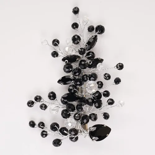 Miniatura 4 de Xerling Pinzas para el cabello de cristal negro para novias, bodas, piezas de pelo con diamantes de imitación, accesorios plateados para el cabello