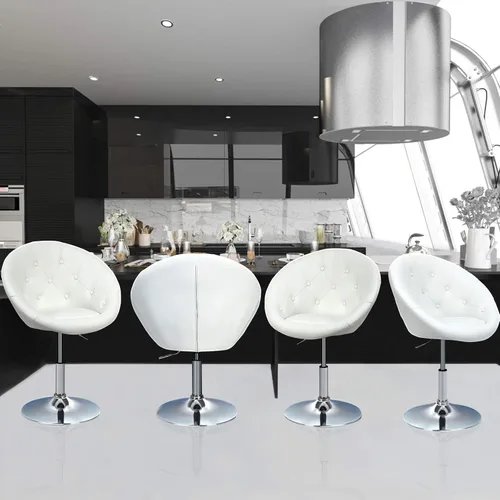 Miniatura 4 de HAPPYGRILL Silla de tocador, taburetes de bar giratorios con marco cromado y respaldo redondo copetudo, silla de maquillaje de altura ajustable