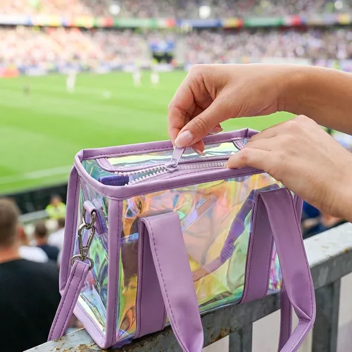 Miniatura 5 de Bolsa transparente para eventos de estadio, bolsa de mano para estadio para mujer, mini bolso con correa cruzada