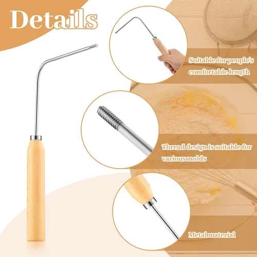 Miniatura 3 de 2 piezas de roseta de hierro de roseta de una sola manija de hierro para galletas, mango de madera, herramienta fácil para hacer galletas