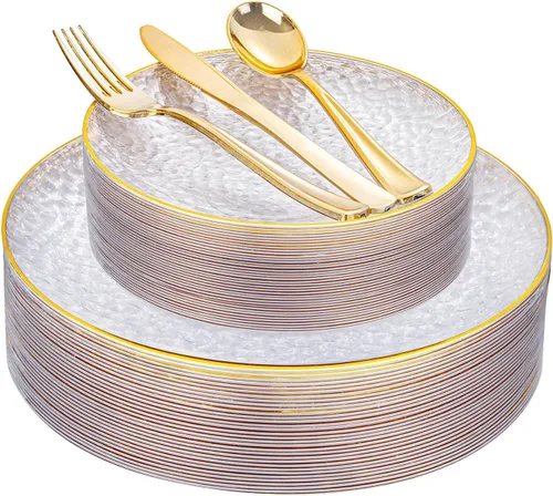 Miniatura 7 de Rubtlamp 125 piezas de platos de plástico de Navidad, platos rojos de plástico con árbol de Navidad nevado, vajilla desechable de Navidad incluye 25