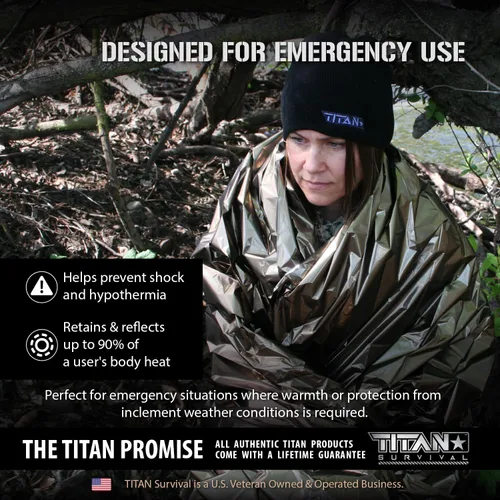 Miniatura 2 de TITAN Survival Mantas de supervivencia de Mylar prémium (paquete de 5) manta térmica de supervivencia de emergencia para campamento, caza