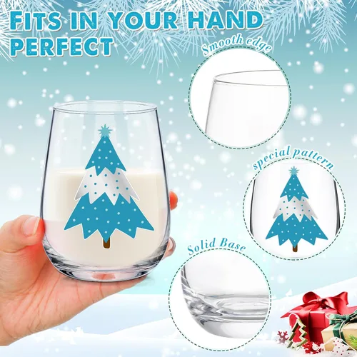 Miniatura 3 de Umigy Juego de 6 copas de vino sin tallo de invierno, 12 onzas, vasos de vino de invierno, divertidos vasos de copa para reuniones festivas