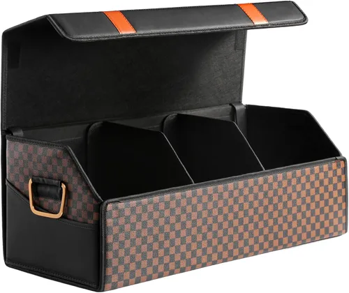 Miniatura 12 de Fyzeoty Organizadores de coche para maletero para SUV Sedán, caja de almacenamiento de cuero, tapa magnética, plegable y ajustable, 16.5 pulgadas
