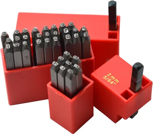 Miniatura 54 de Juego de 27 sellos de acero resistente con letras mayúsculas de 3/64" 1mm, kit de punzones de alfabeto para estampado a mano de caracteres, código