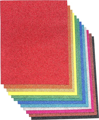 Paquete de 16 hojas de espuma EVA con purpurina, no adhesivas, 8.5 x 11 pulgadas, papel grueso y suave para proyectos de bricolaje, 12 colores