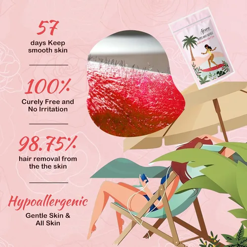 Miniatura 2 de Ajoura Frijoles de cera de rosa dura de 1 libra para depilación de cuerpo completo – Bikini, cara, cejas, espalda, pecho, piernas, axila, labio Rojo