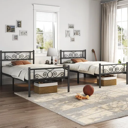 Miniatura 4 de Topeakmart Base de cama clásica de metal de 13 pulgadas con cabecero, base de colchón, plataforma de cama, base de cama con listones, tamaño Negro