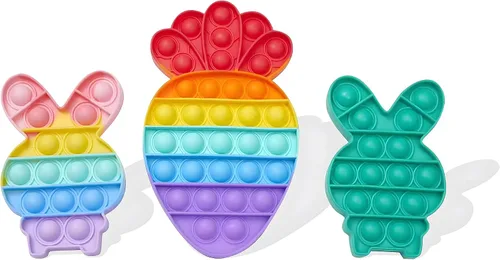 Paquete de 3 juguetes sensoriales para ansiedad de conejo de Pascua, zanahoria y burbujas, paquete de juguetes de rompecabezas, grandes regalos para