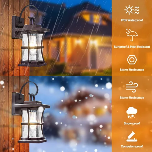 Miniatura 2 de 2 paquetes de luz de pared para exteriores, lámpara de exterior de bronce cepillado al óleo, impermeable, apliques para porche, iluminación montada