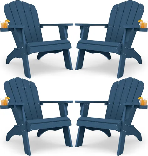 Miniatura 10 de YEFU Juego de 2 sillas Adirondack de plástico de gran tamaño con portavasos (gran doble propósito), resistentes a la intemperie, sillas de madera