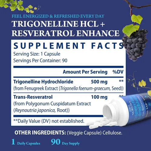 Miniatura 9 de NMNH Strengthen Alternativa con Trigonelina HCL 500mg y Resveratrol 100mg Suplemento NAD para mujeres y hombres Extracción de plantas NAD+