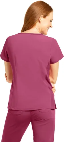 Miniatura 2 de Olive & Co. Camisas médicas para mujer, color rojo vino, moderno, ajustado, con cuello en V