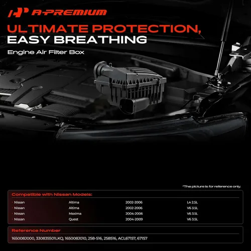 Miniatura 2 de A-Premium Caja del filtro de aire del motor sin filtro de aire compatible con Nissan Altima 2002-2006, Maxima 2004-2006, Quest 2004-2009, Reemplazo