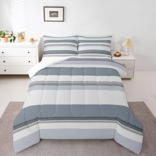Miniatura 35 de jejeloiu Juego de edredón geométrico para niños, tamaño individual, diseño de rayas de color negro, blanco y gris, juego de ropa de cama decorativo