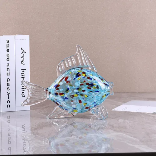 Miniatura 6 de Figura grande de pez de vidrio para decoración del hogar, estatua de animales marinos de vidrio soplado a mano, escultura decorativa con temática