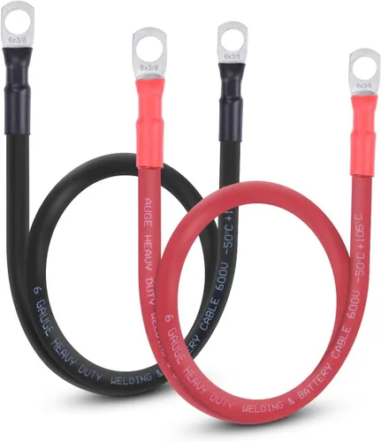 Miniatura 36 de Cable de batería flexible de 1/0 AWG con terminales de 3/8" - Alambre de cobre puro OFC para inversor y soldadura para automotriz, solar, RV