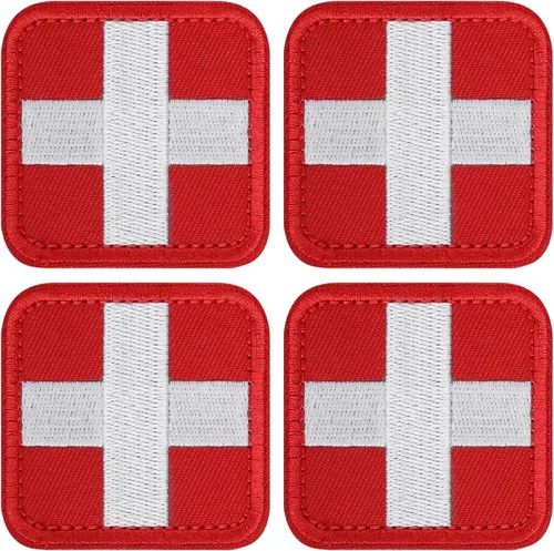 Miniatura 8 de LIVANS Medic Cross Morale Patch, parche médico blanco de primeros auxilios, parches tácticos de gancho y bucle EMT, 2 paquetes para mochilas Rojo